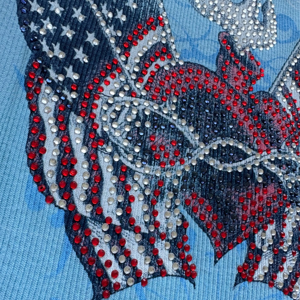 Sinful Woman’s Large Light Blue Patriotic Rhinestone Tank Top - Picture 3 of 5